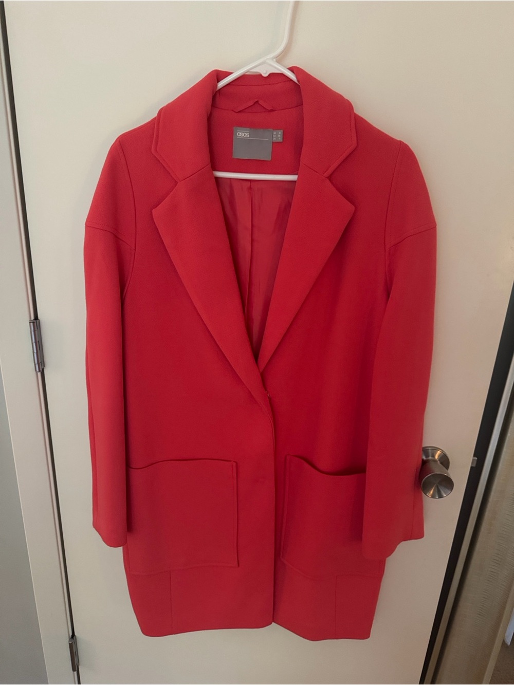 ASOS Coral Longline Trench Coat with Patch Pockets